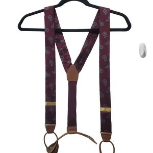 PORTFOLIO  by‎ PERRY ELLIS Red  Maroon Brown Suspenders Braces  Leather